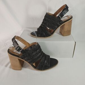 DV Dolce Vita Black Woven Block Heel Sandals Size 9